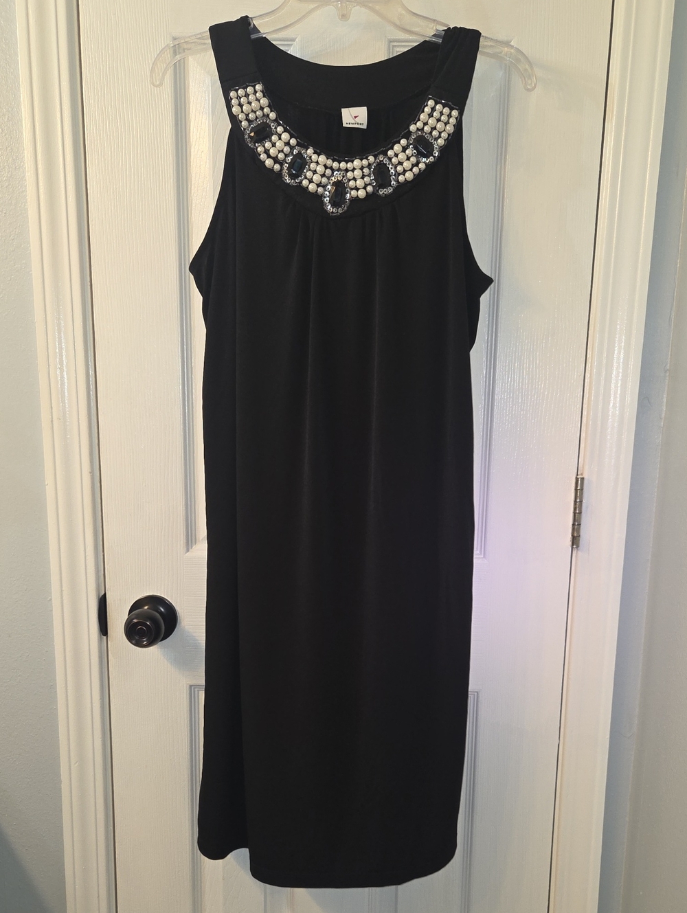 Newport Black Midi Dress with Beaded Collar